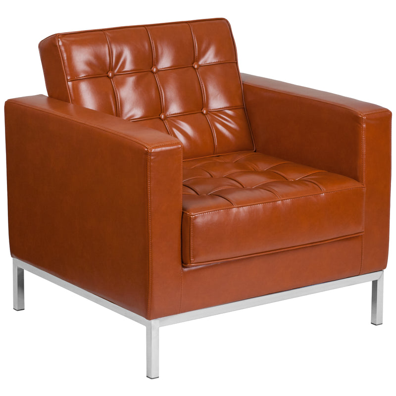 SINGLEWAVE Lacey Series Contemporary Cognac LeatherSoft Chair with Stainless Steel Frame