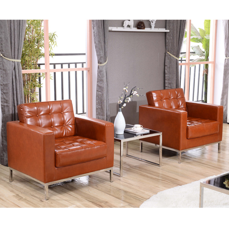 SINGLEWAVE Lacey Series Contemporary Cognac LeatherSoft Chair with Stainless Steel Frame