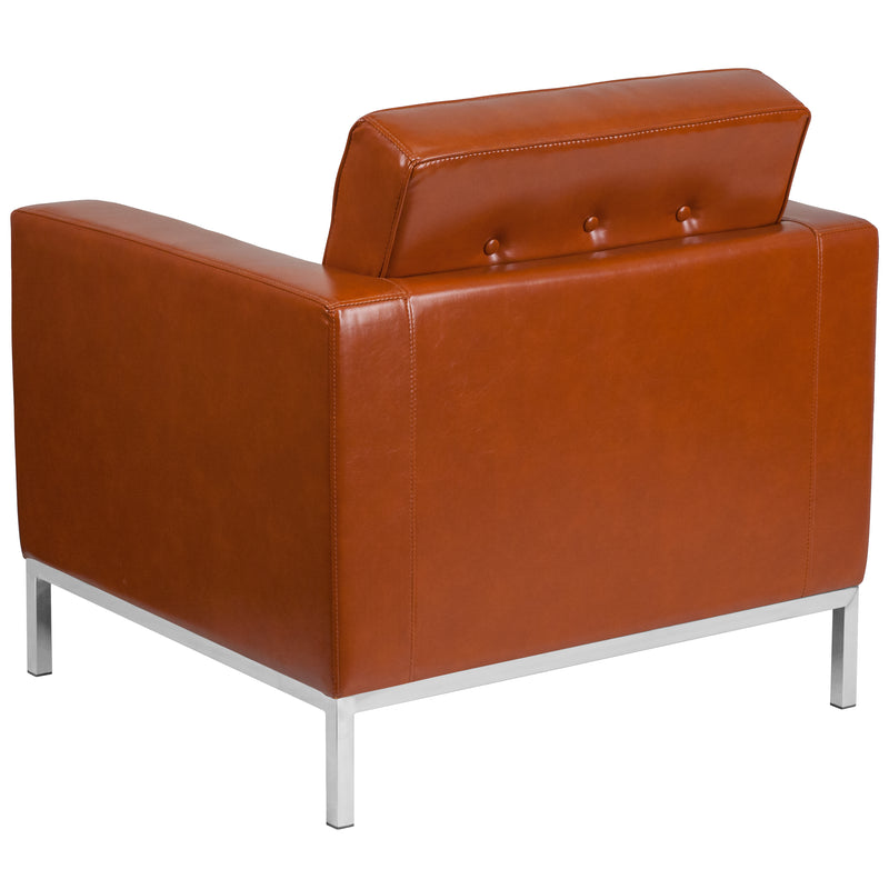 SINGLEWAVE Lacey Series Contemporary Cognac LeatherSoft Chair with Stainless Steel Frame