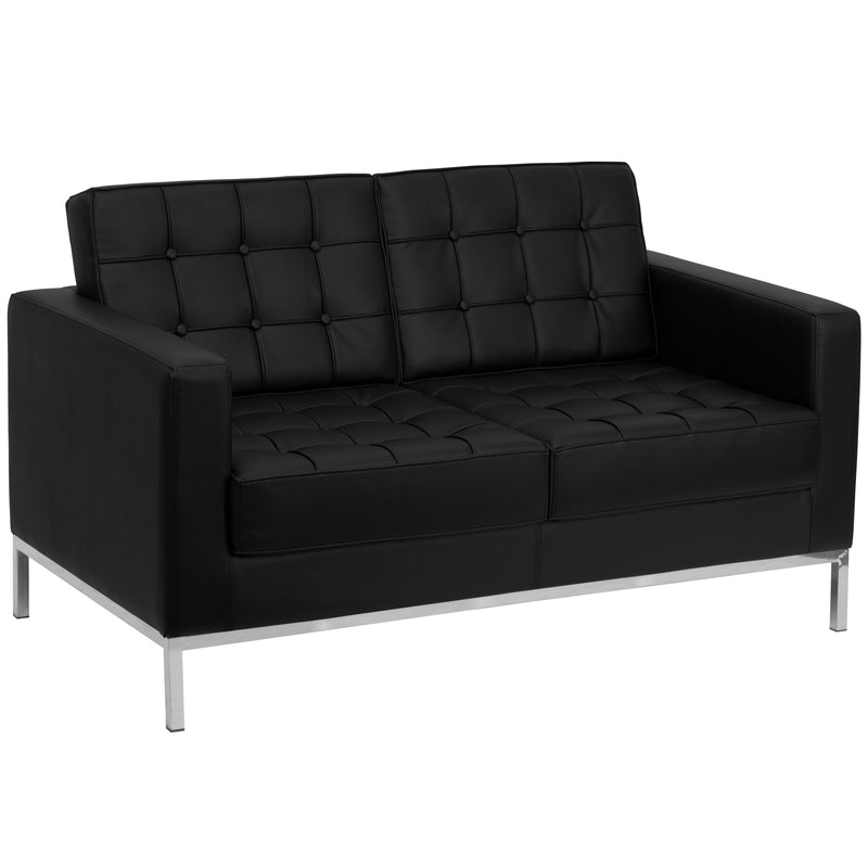 SINGLEWAVE Lacey Series Contemporary Black LeatherSoft Loveseat with Stainless Steel Frame