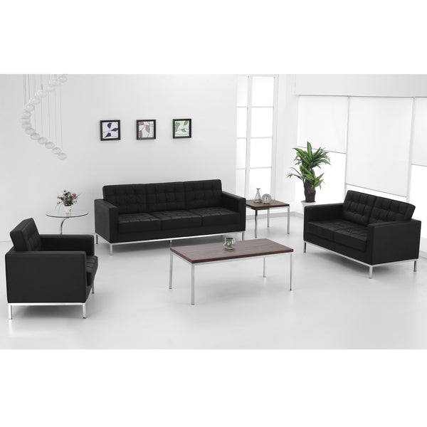 SINGLEWAVE Lacey Series Contemporary Black LeatherSoft Loveseat with Stainless Steel Frame