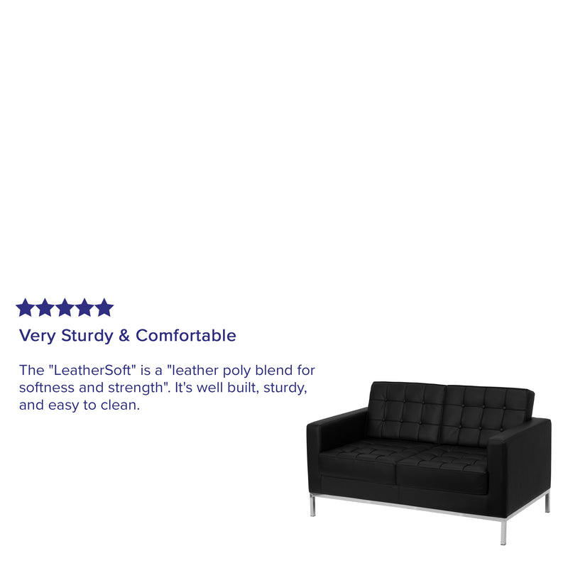 SINGLEWAVE Lacey Series Contemporary Black LeatherSoft Loveseat with Stainless Steel Frame