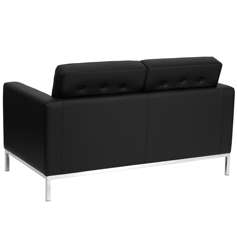 SINGLEWAVE Lacey Series Contemporary Black LeatherSoft Loveseat with Stainless Steel Frame