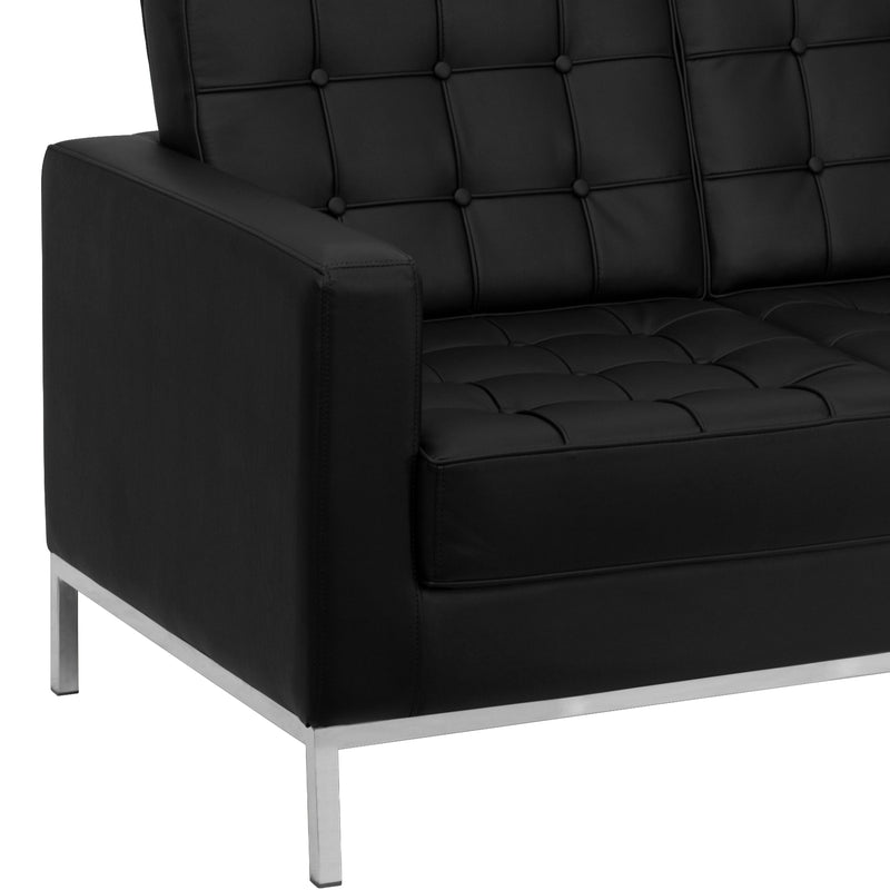 SINGLEWAVE Lacey Series Contemporary Black LeatherSoft Loveseat with Stainless Steel Frame