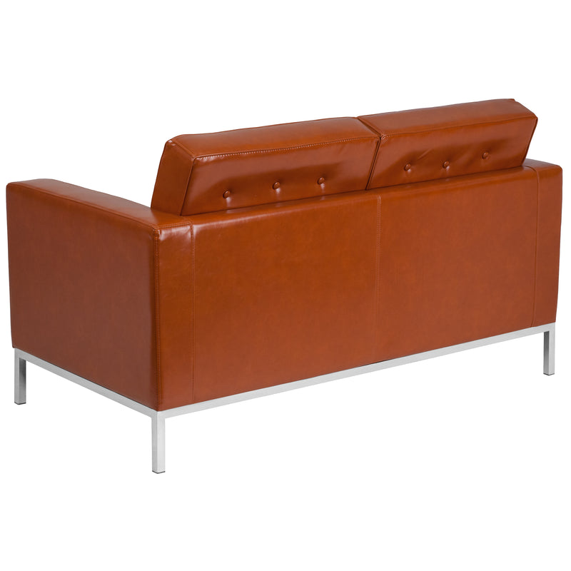 SINGLEWAVE Lacey Series Contemporary Cognac LeatherSoft Loveseat with Stainless Steel Frame