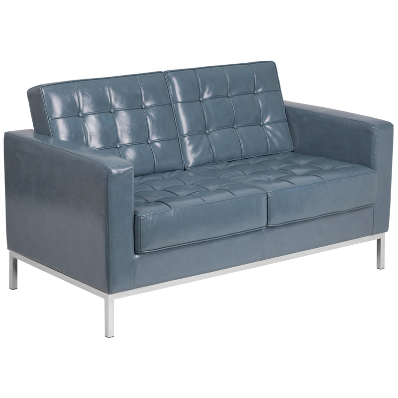 SINGLEWAVE Lacey Series Contemporary Gray LeatherSoft Loveseat with Stainless Steel Frame