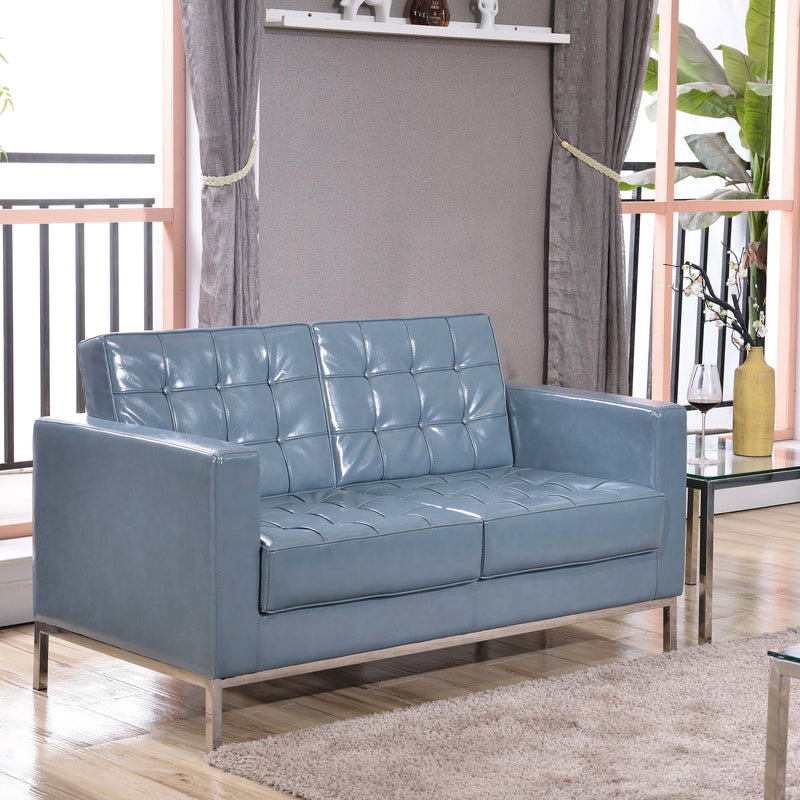 SINGLEWAVE Lacey Series Contemporary Gray LeatherSoft Loveseat with Stainless Steel Frame