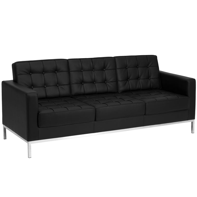 SINGLEWAVE Lacey Series Contemporary Black LeatherSoft Sofa with Stainless Steel Frame