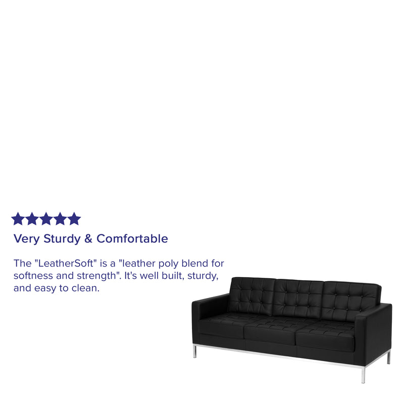 SINGLEWAVE Lacey Series Contemporary Black LeatherSoft Sofa with Stainless Steel Frame