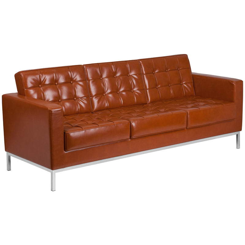 SINGLEWAVE Lacey Series Contemporary Cognac LeatherSoft Sofa with Stainless Steel Frame