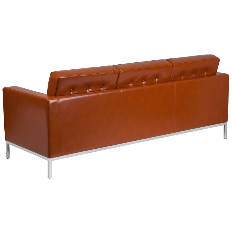 SINGLEWAVE Lacey Series Contemporary Cognac LeatherSoft Sofa with Stainless Steel Frame