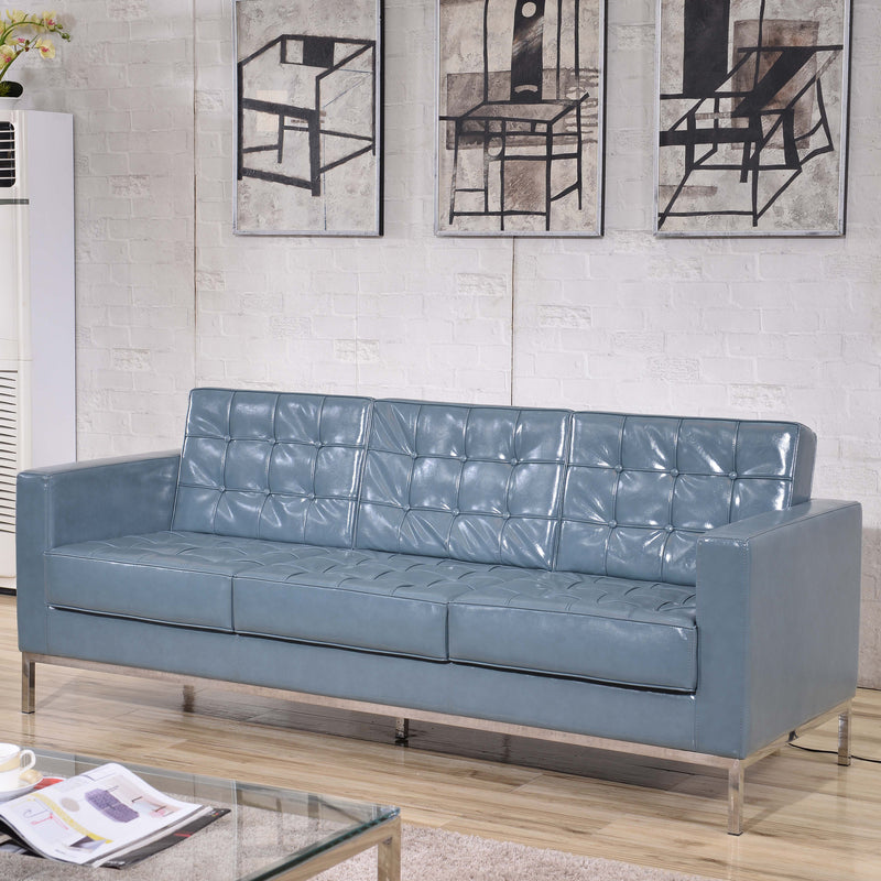 SINGLEWAVE Lacey Series Contemporary Gray LeatherSoft Sofa with Stainless Steel Frame