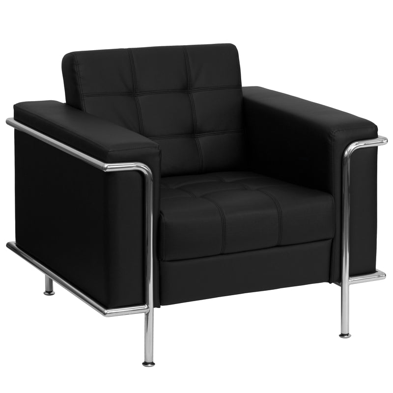 SINGLEWAVE Lesley Series Contemporary Black LeatherSoft Chair with Encasing Frame