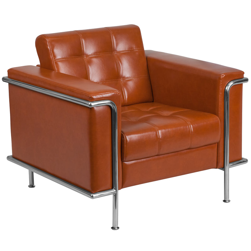 SINGLEWAVE Lesley Series Contemporary Cognac LeatherSoft Chair with Encasing Frame