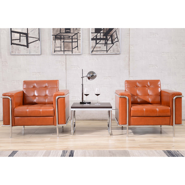 SINGLEWAVE Lesley Series Contemporary Cognac LeatherSoft Chair with Encasing Frame