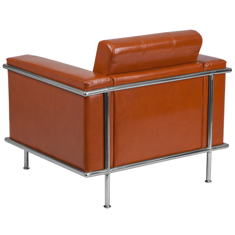 SINGLEWAVE Lesley Series Contemporary Cognac LeatherSoft Chair with Encasing Frame