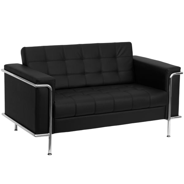 SINGLEWAVE Lesley Series Contemporary Black LeatherSoft Loveseat with Encasing Frame