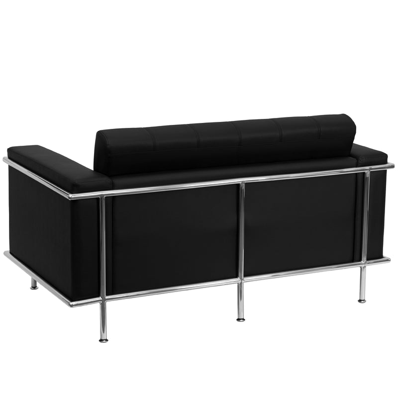 SINGLEWAVE Lesley Series Contemporary Black LeatherSoft Loveseat with Encasing Frame