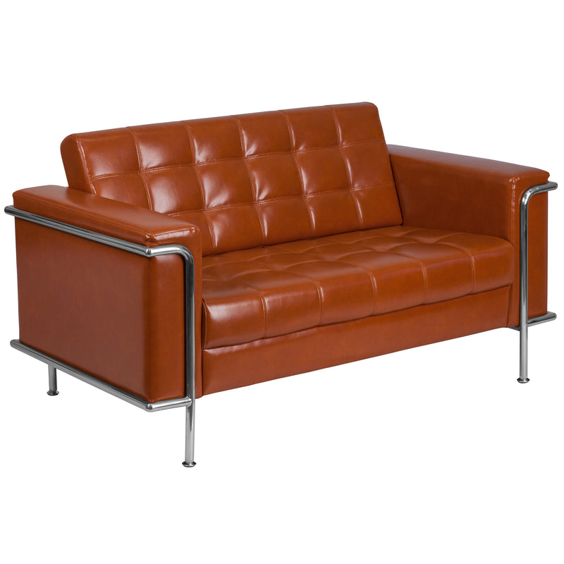 SINGLEWAVE Lesley Series Contemporary Cognac LeatherSoft Loveseat with Encasing Frame