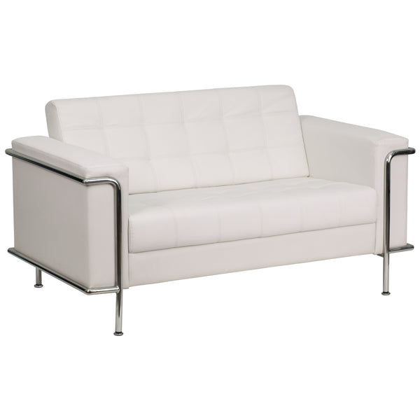 SINGLEWAVE Lesley Series Contemporary Melrose White LeatherSoft Loveseat with Encasing Frame