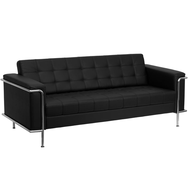 SINGLEWAVE Lesley Series Contemporary Black LeatherSoft Sofa with Encasing Frame