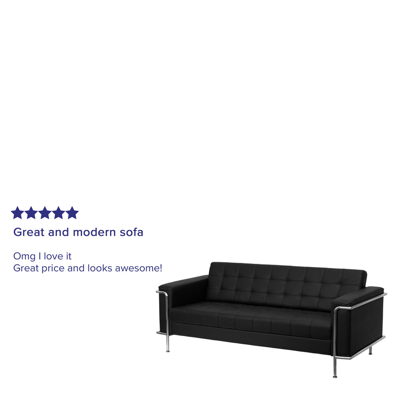 SINGLEWAVE Lesley Series Contemporary Black LeatherSoft Sofa with Encasing Frame