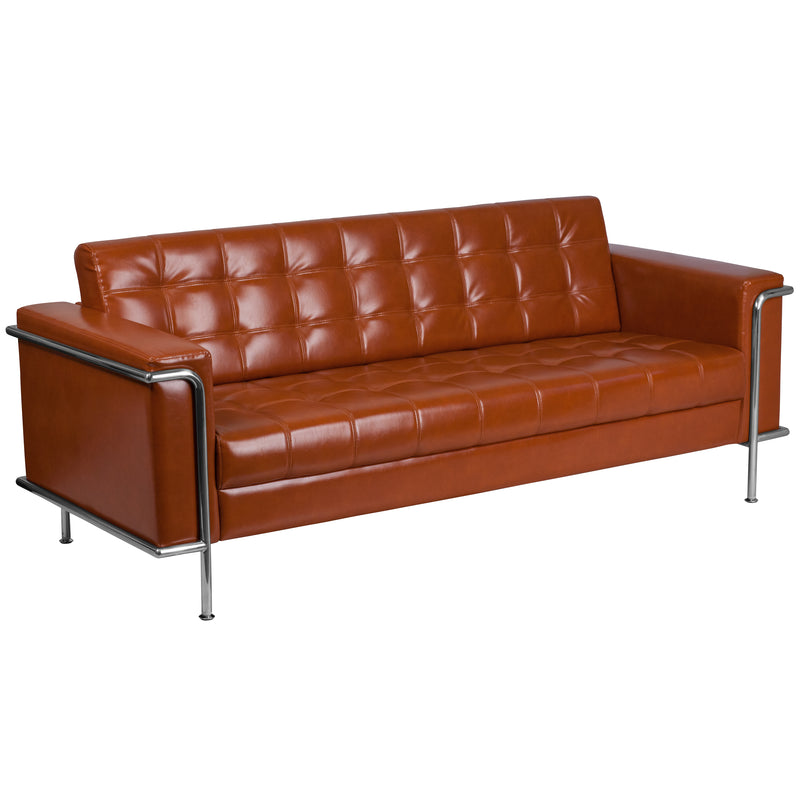 SINGLEWAVE Lesley Series Contemporary Cognac LeatherSoft Sofa with Encasing Frame