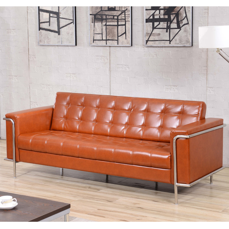 SINGLEWAVE Lesley Series Contemporary Cognac LeatherSoft Sofa with Encasing Frame