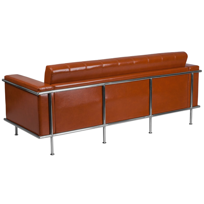 SINGLEWAVE Lesley Series Contemporary Cognac LeatherSoft Sofa with Encasing Frame