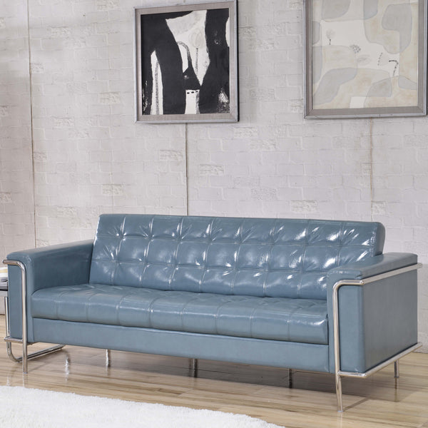 SINGLEWAVE Lesley Series Contemporary Gray LeatherSoft Sofa with Encasing Frame