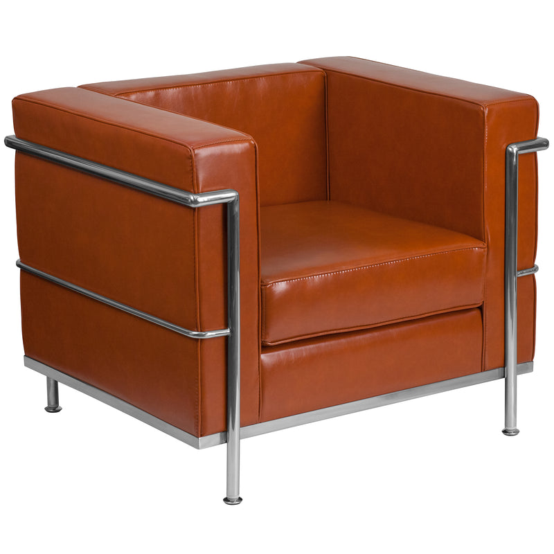 SINGLEWAVE Regal Series Contemporary Cognac LeatherSoft Chair with Encasing Frame