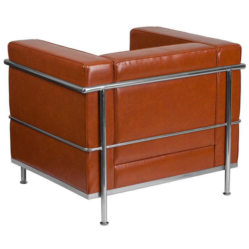 SINGLEWAVE Regal Series Contemporary Cognac LeatherSoft Chair with Encasing Frame