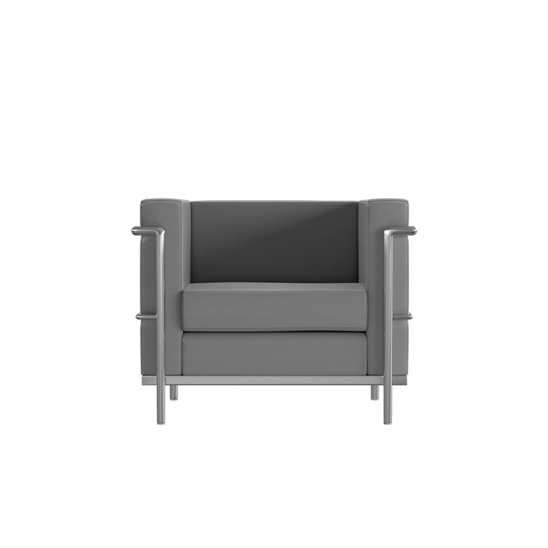 SINGLEWAVE Regal Series Contemporary Gray LeatherSoft Chair with Encasing Frame