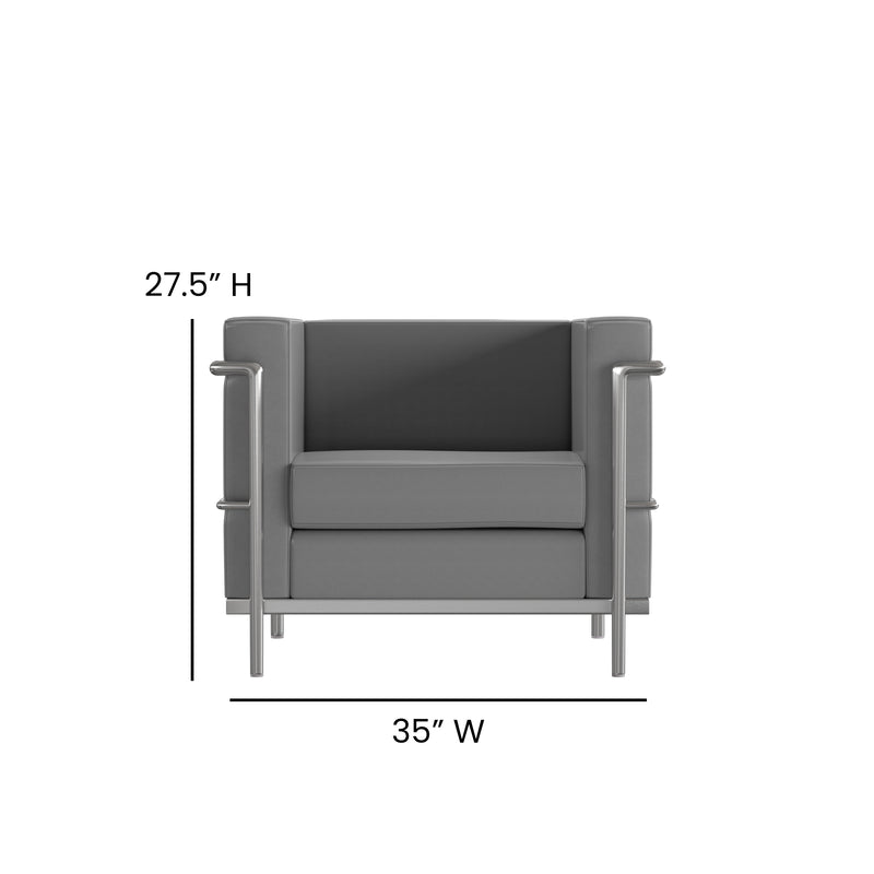 SINGLEWAVE Regal Series Contemporary Gray LeatherSoft Chair with Encasing Frame