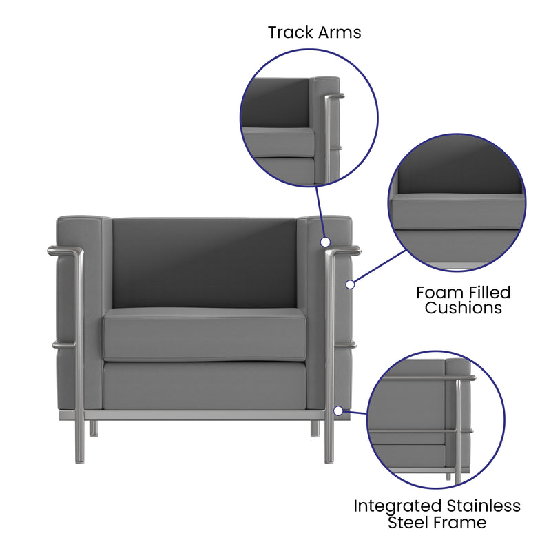 SINGLEWAVE Regal Series Contemporary Gray LeatherSoft Chair with Encasing Frame