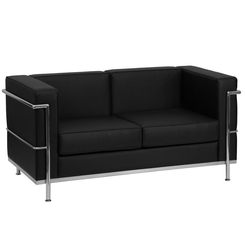 SINGLEWAVE Regal Series Contemporary Black LeatherSoft Loveseat with Encasing Frame