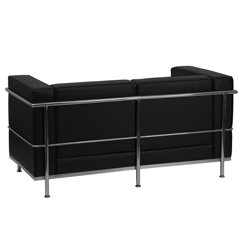 SINGLEWAVE Regal Series Contemporary Black LeatherSoft Loveseat with Encasing Frame