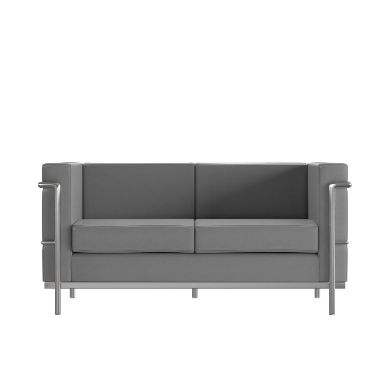 SINGLEWAVE Regal Series Contemporary Gray LeatherSoft Loveseat with Encasing Frame