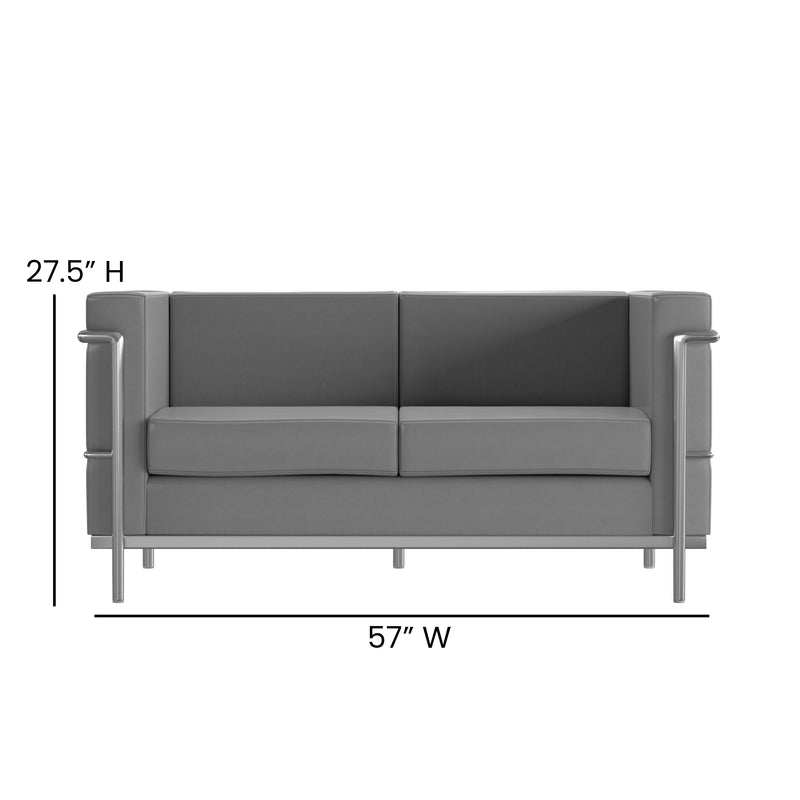 SINGLEWAVE Regal Series Contemporary Gray LeatherSoft Loveseat with Encasing Frame