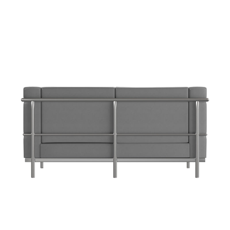 SINGLEWAVE Regal Series Contemporary Gray LeatherSoft Loveseat with Encasing Frame