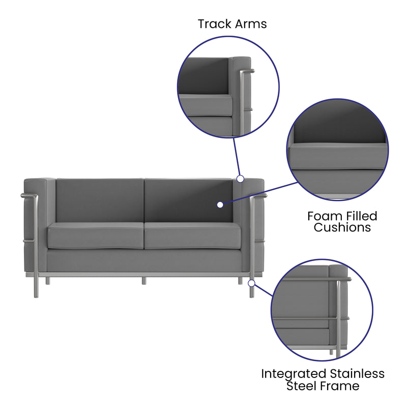 SINGLEWAVE Regal Series Contemporary Gray LeatherSoft Loveseat with Encasing Frame