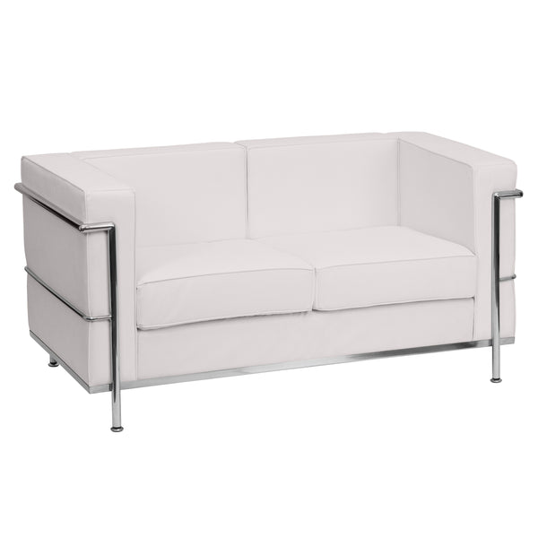 SINGLEWAVE Regal Series Contemporary Melrose White LeatherSoft Loveseat with Encasing Frame