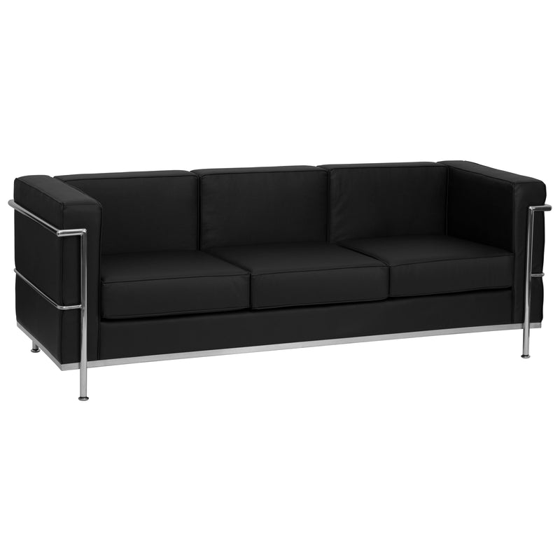 SINGLEWAVE Regal Series Contemporary Black LeatherSoft Sofa with Encasing Frame