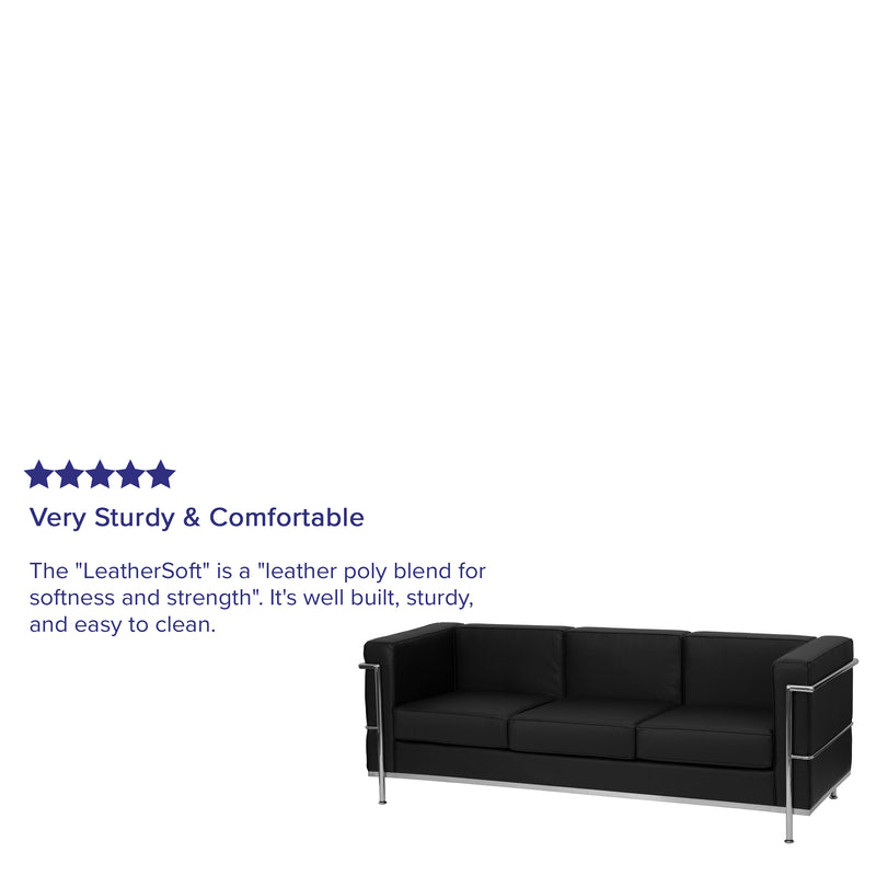 SINGLEWAVE Regal Series Contemporary Black LeatherSoft Sofa with Encasing Frame