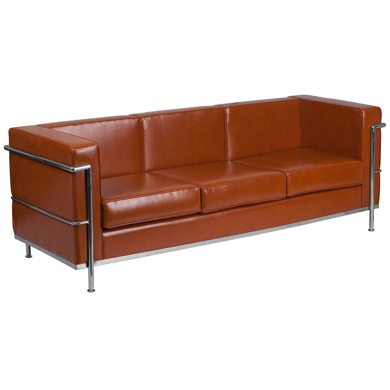 SINGLEWAVE Regal Series Contemporary Cognac LeatherSoft Sofa with Encasing Frame