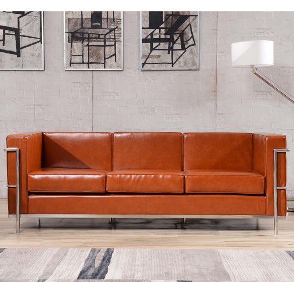 SINGLEWAVE Regal Series Contemporary Cognac LeatherSoft Sofa with Encasing Frame