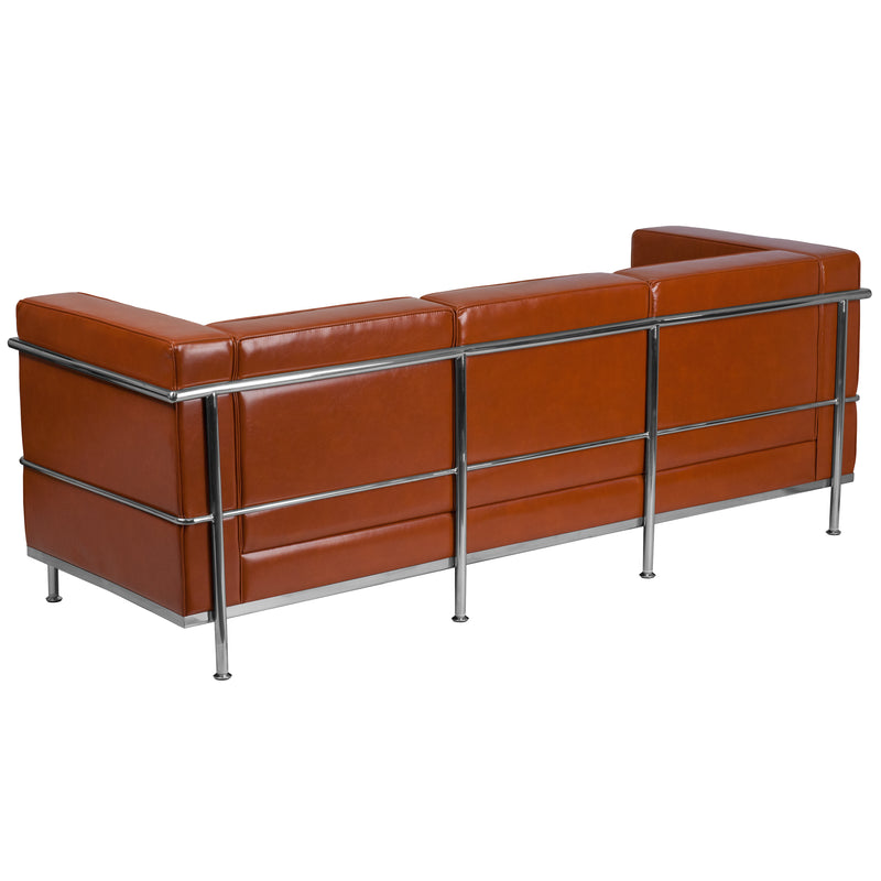 SINGLEWAVE Regal Series Contemporary Cognac LeatherSoft Sofa with Encasing Frame