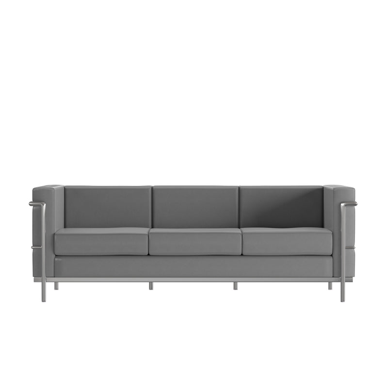 SINGLEWAVE Regal Series Contemporary Gray LeatherSoft Sofa with Encasing Frame