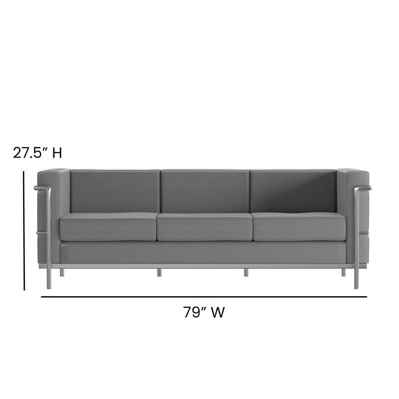 SINGLEWAVE Regal Series Contemporary Gray LeatherSoft Sofa with Encasing Frame