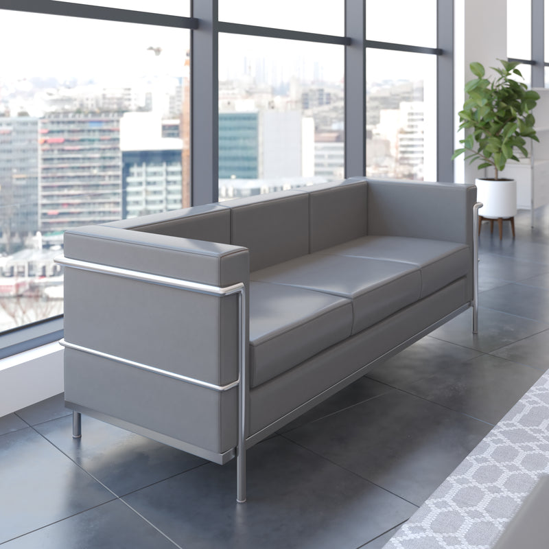 SINGLEWAVE Regal Series Contemporary Gray LeatherSoft Sofa with Encasing Frame